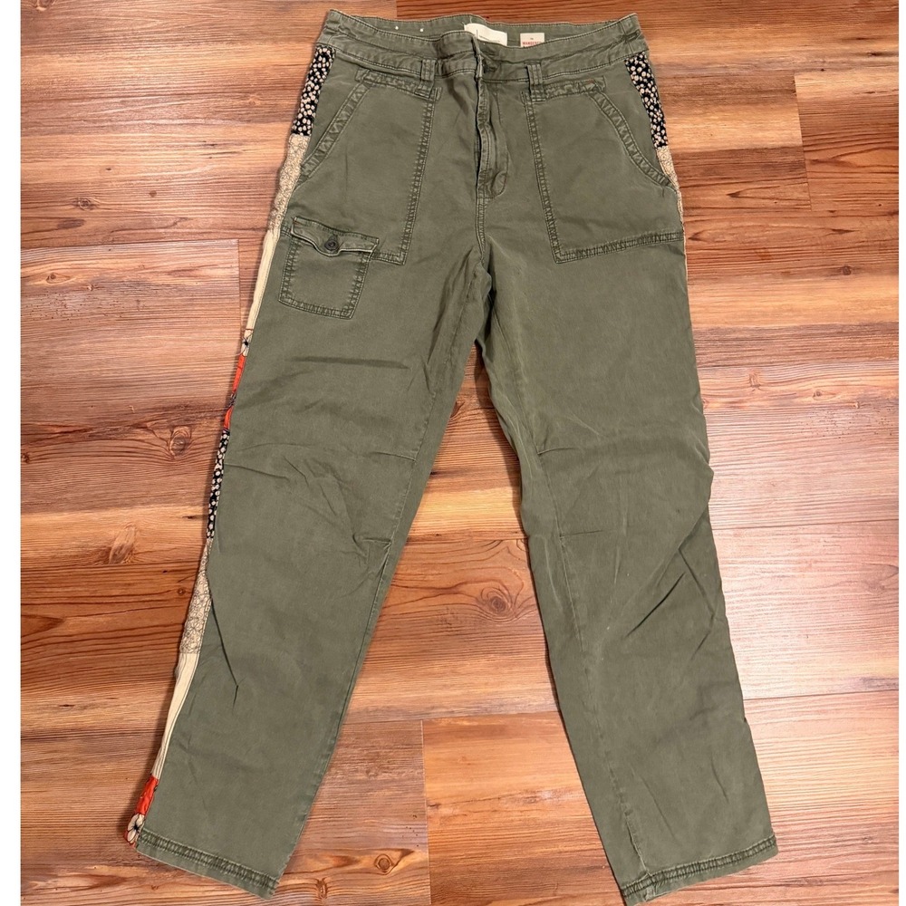 Anthropologie The Wanderer Cargo Pants Olive Green Mixed Print Stripe Size 29
